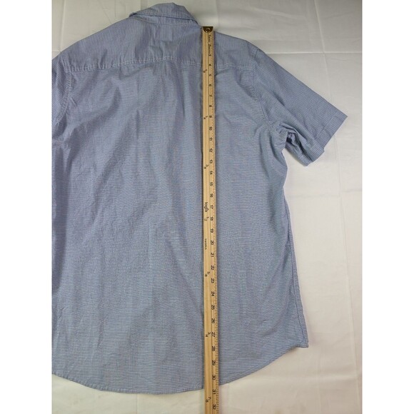Chaps Men’s Size Medium Poplin Stretch‎ Blue White Checkered Shirt Sleeve Shirt - Picture 6 of 7